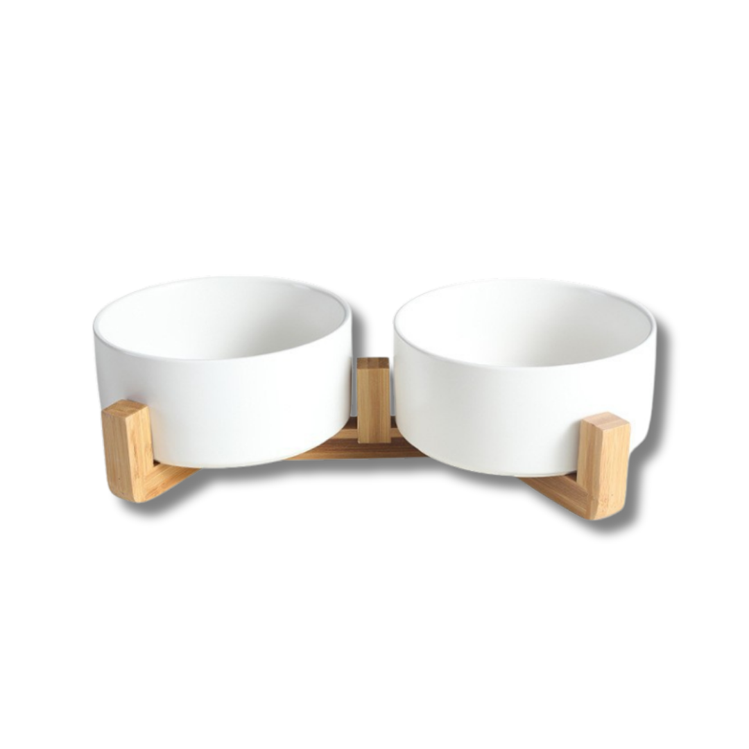 comedero doble ceramico blanco